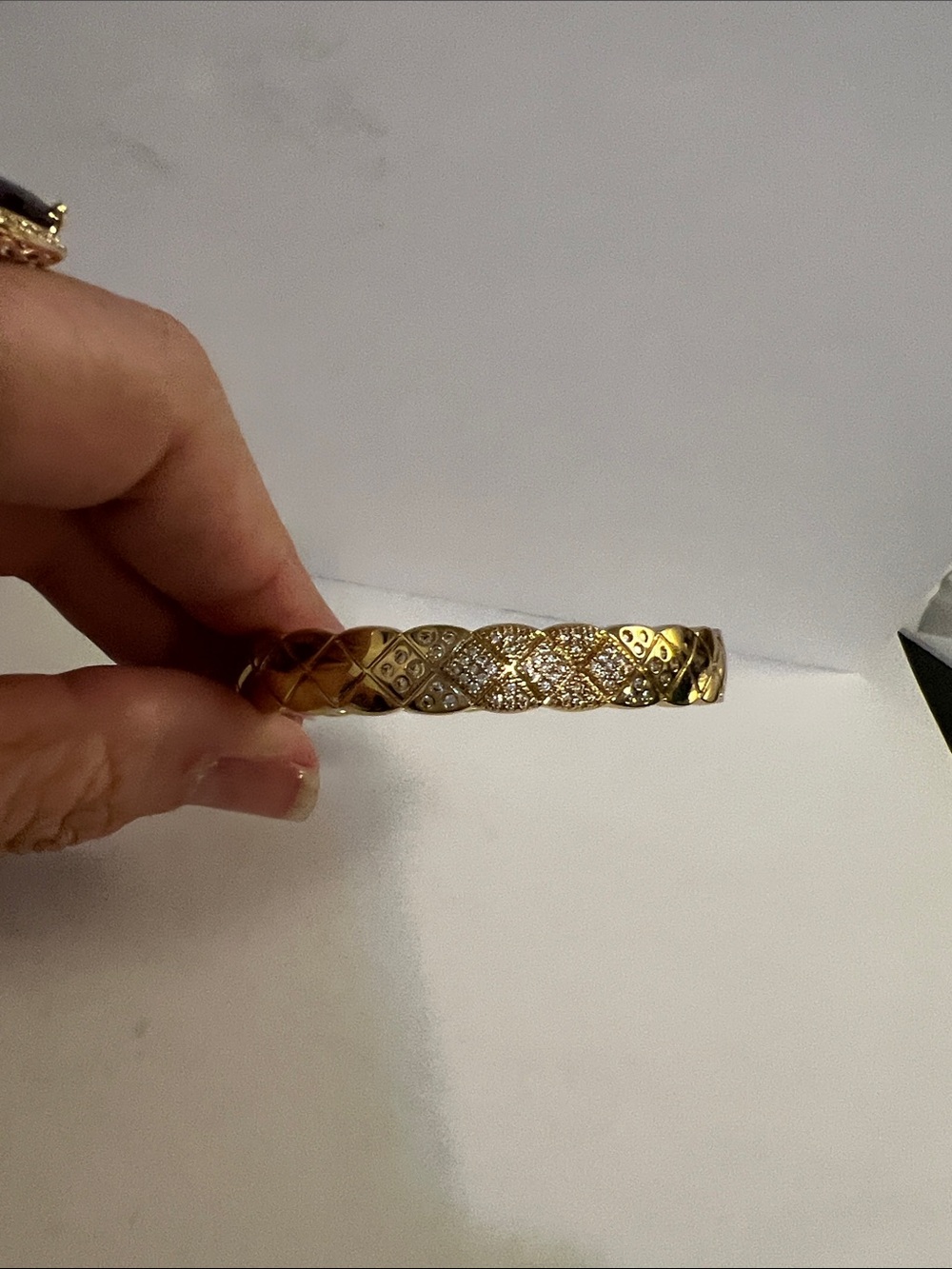 Gold Filled Patterned Hinged Bangle Bracelet with AAA cz’s